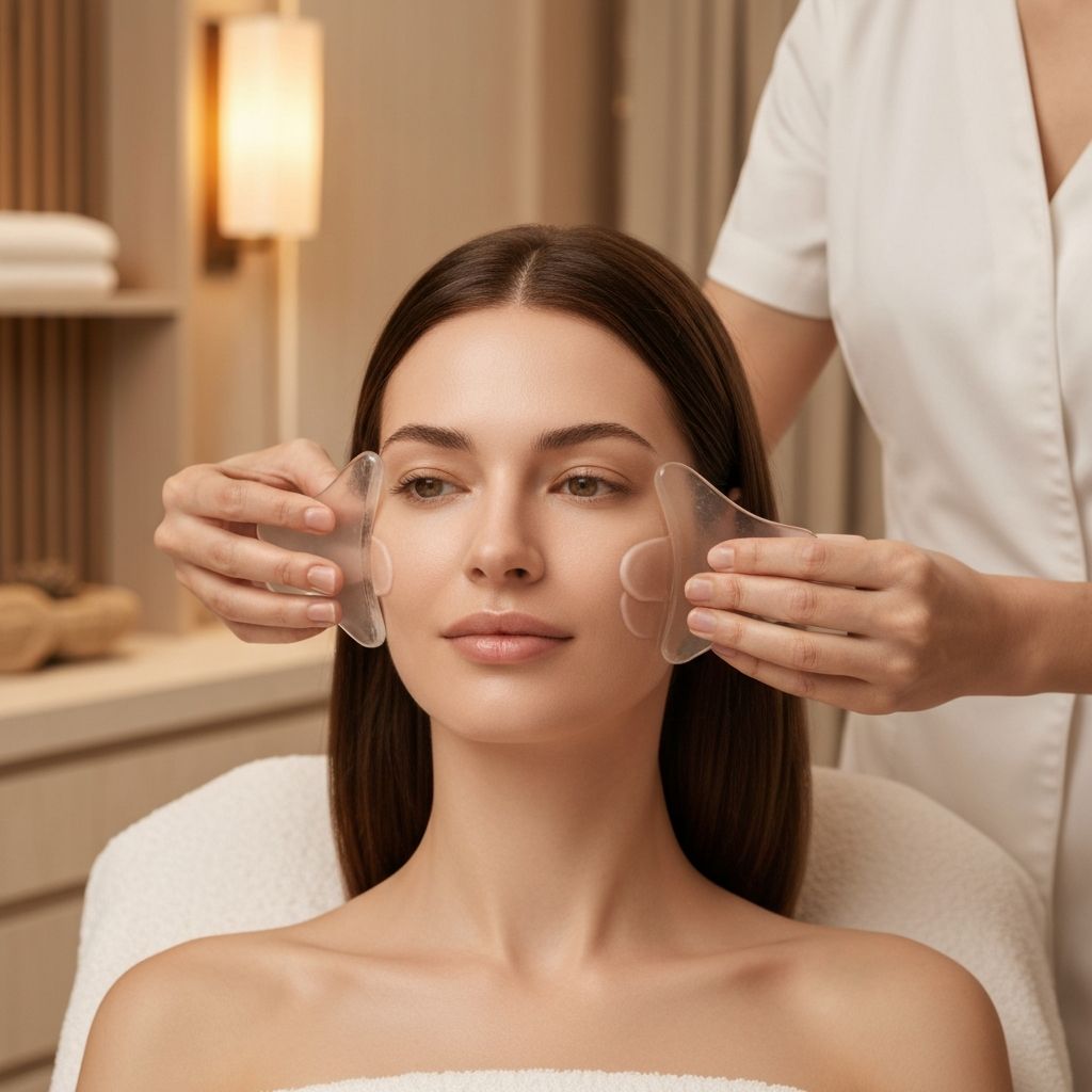 Gua Sha facial treatment in a serene spa setting